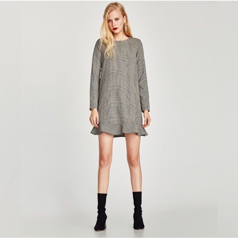 Zara Black and White Houndstooth Dress Medium